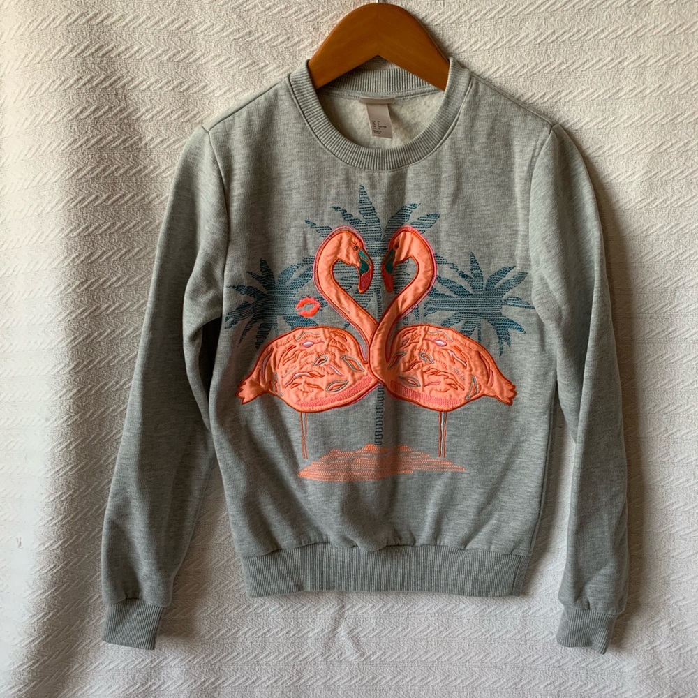 H&M pink flamingo grey cotton sweatshirt Sz 2